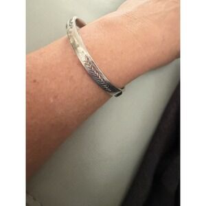 Sterling Silver Hinged Cuff Bangle Etched Floral Bracelet Mid Century SS 925